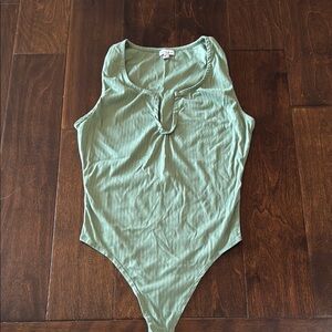 Green Ribbed Bodysuit